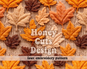 Fall leaves Embroidery crochet seamless pattern, Fall seamless file for fabric printing, Cottage core, Halloween digital paper, Thanksgiving