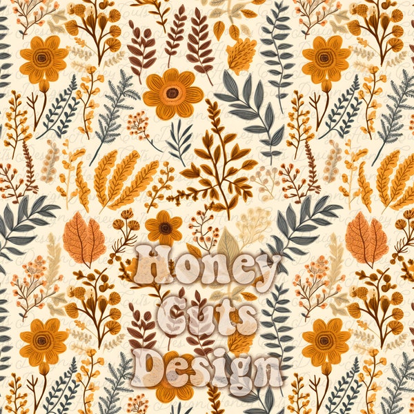 Fall Mustard Earth tone seamless pattern, Floral Seamless file, Golden blooming wildflowers flowers digital paper fabric printing, autumn
