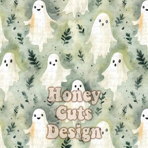 Halloween seamless pattern, Watercolor ghosts digital seamless commercial use, seamless pattern, Fall florals digital paper, boho ghosts