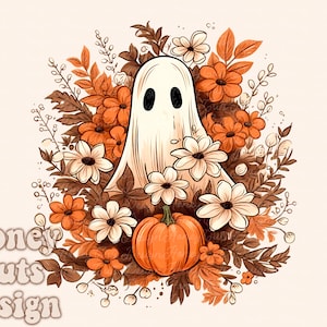 Halloween PNG, Spooky Ghost, Autumn sublimation design, Fall PNG, Pumpkins, leaves PNG, Watercolor Sublimation, Instant download, Ghouls