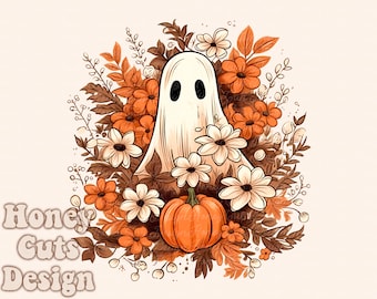 Halloween PNG, Spooky Ghost, Autumn sublimation design, Fall PNG, Pumpkins, leaves PNG, Watercolor Sublimation, Instant download, Ghouls