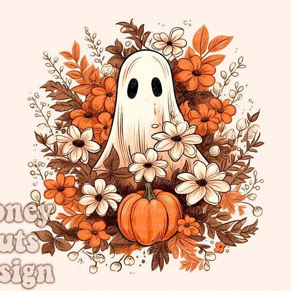 Halloween PNG, Spooky Ghost, Autumn sublimation design, Fall PNG, Pumpkins, leaves PNG, Watercolor Sublimation, Instant download, Ghouls