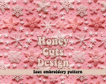 Christmas Embroidery seamless pattern, Pink Snowflakes seamless file for fabric printing, Cottage core boho, Girls fabric seamless files