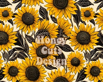 Sunflower seamless pattern, Floral Seamless file, Mustard, fall flowers digital paper fabric printing, rustic vintage autumn sketchy flowers