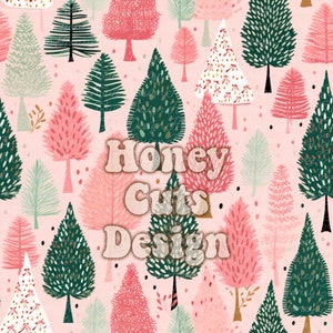 Christmas trees seamless pattern, Pink Christmas trees digital seamless file commercial use, winter seamless pattern, kids fabric print