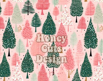 Christmas trees seamless pattern, Pink Christmas trees digital seamless file commercial use, winter seamless pattern, kids fabric print