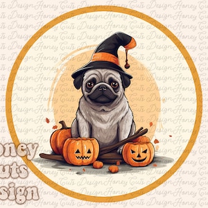 Halloween PNG, Dog Pug puppy, cute witch sublimation design Fall PNG, Pumpkins PNG Sublimation Digital download file witch hat dtf files
