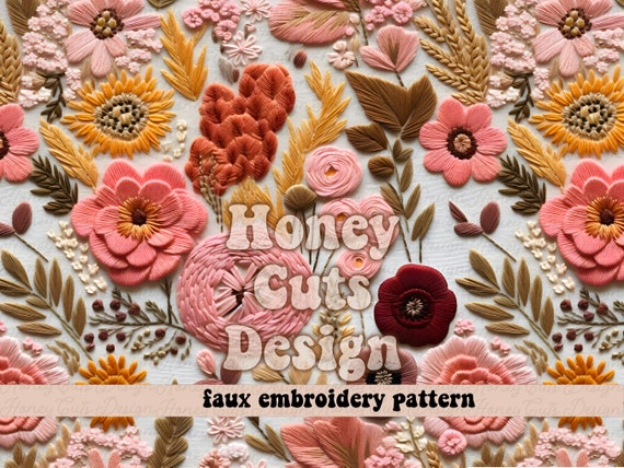 Embroidery seamless pattern, Floral Seamless file, Faux Cottage Core 3d digital paper fabric printing, wedding invitation fall spring winter