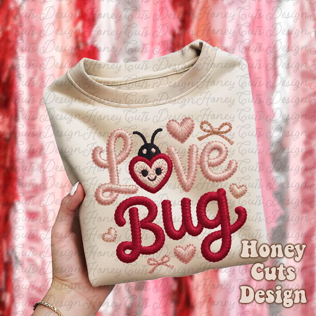 Love Bug Valentine Digital Design | Yarn Lettering PNG | Cute Valentine ...