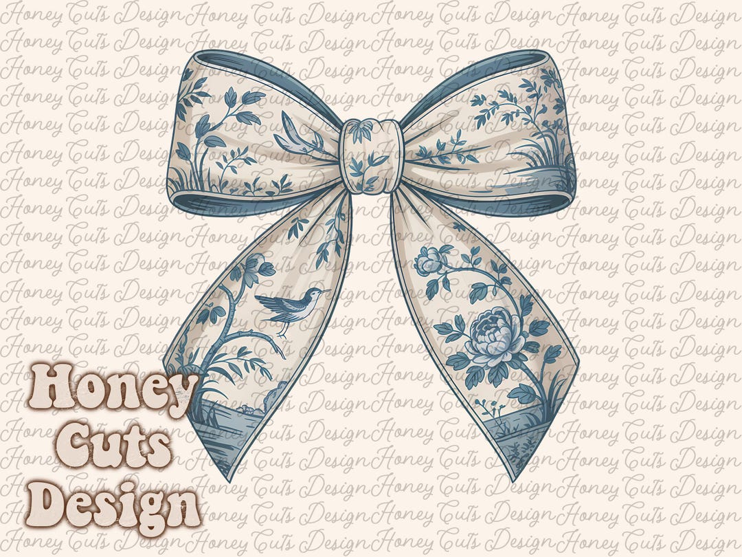 Blue Floral Bow PNG | Vintage Chinoiserie Bow PNG | Coquette Bow Shirt ...