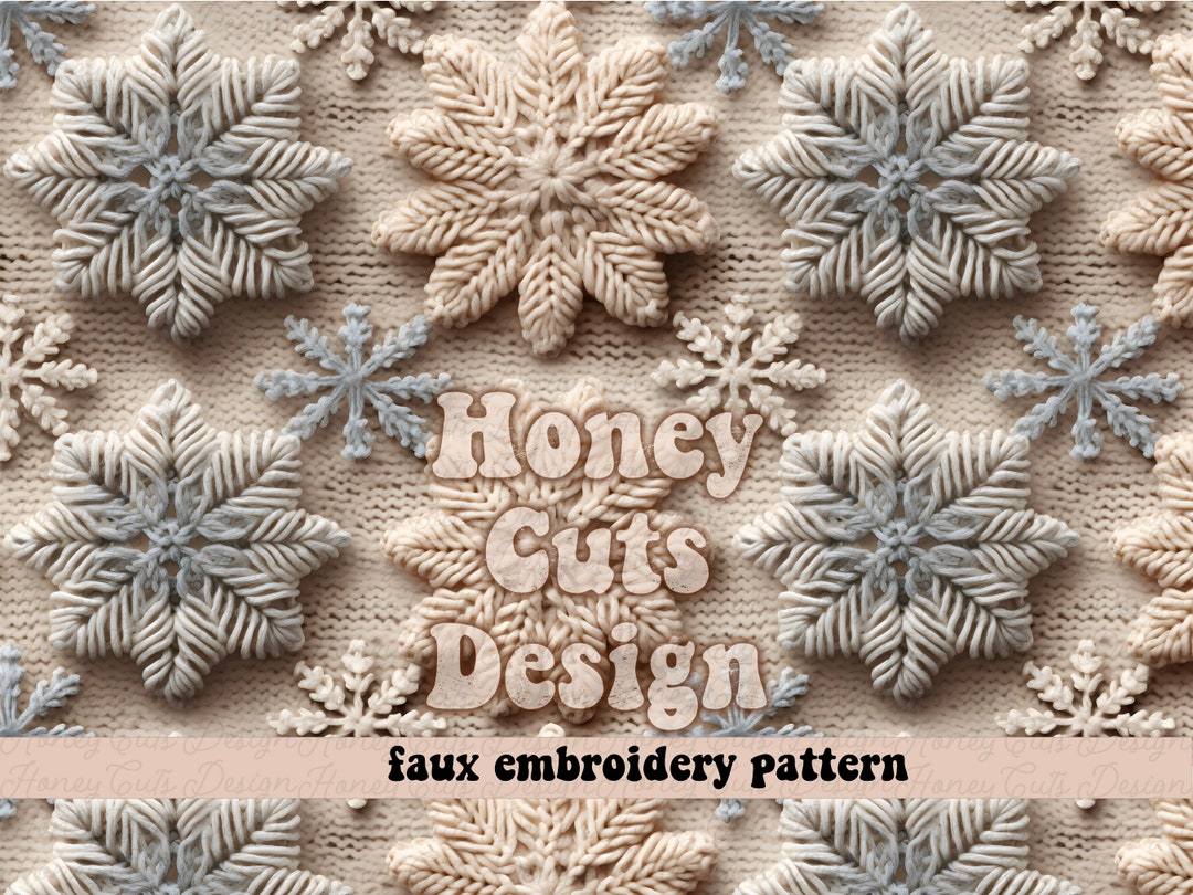 Embroidery Seamless Pattern, Crocheted Snowflakes Seamless File for