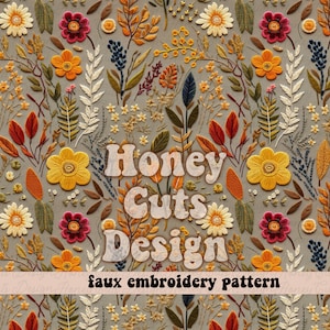 Embroidery seamless pattern, Floral Seamless file, Faux Cottage Core 3d digital paper fabric printing, wedding invitation, Grey fall florals