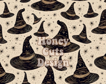 Vintage witch hats Halloween seamless pattern, fall digital seamless commercial use, Whimsical halloween, digital paper autumn fabric repeat