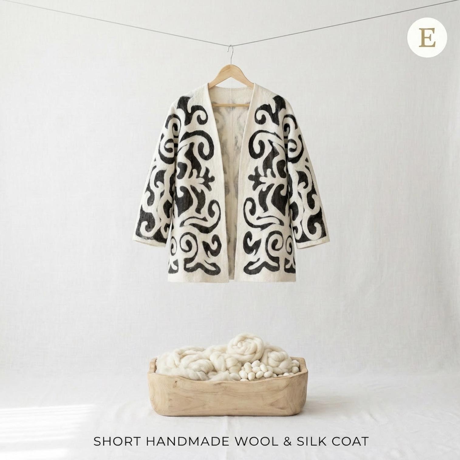 Handmade Wool Silk Short Jacket | Black White Felt Artisan Coat - Etsy