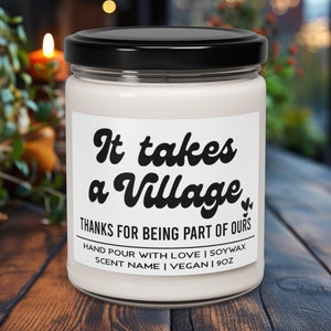 It Takes a Village Candle-cadeau, bedankkaars, oppascadeau, cadeau leraar, cadeau leraar, cadeau oppas, cadeau dagopvang, cadeau coach, cadeau coach, cadeau vriend, mama
