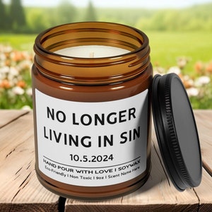 No Longer Living In Sin soy candle, Funny Anniversary Gift, Personalized Wedding Gift For Husband Custom Wedding Gift