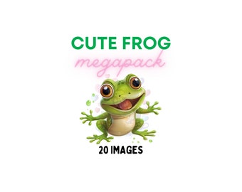 Cute Frog Digital Clipart, Mega PNG Bundle, Digital Crafts,  Little Frogs Clipart, Commercial Use, Transparent Background, Funny Frogs PNG,