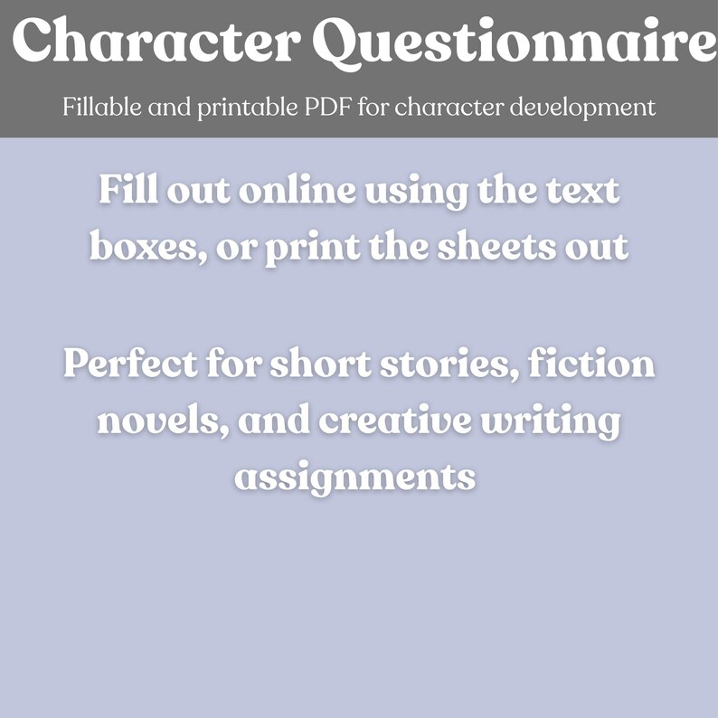 Character Questionnaire: Fillable PDF for Novel Writing (digital ...