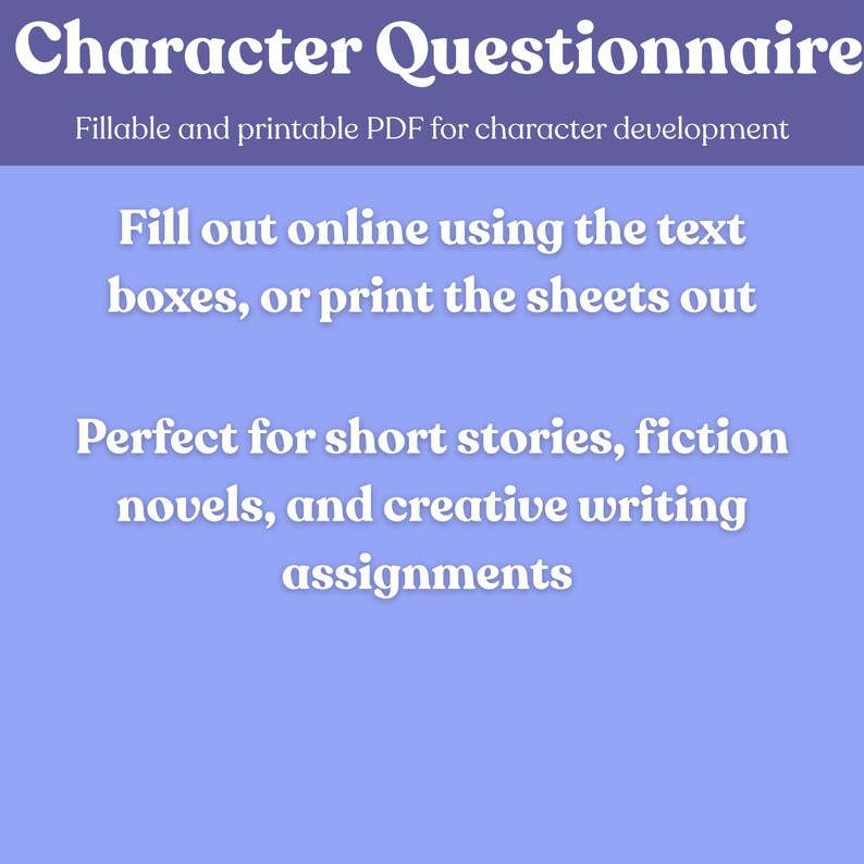 Character Questionnaire: Fillable PDF for Novel Writing (digital ...