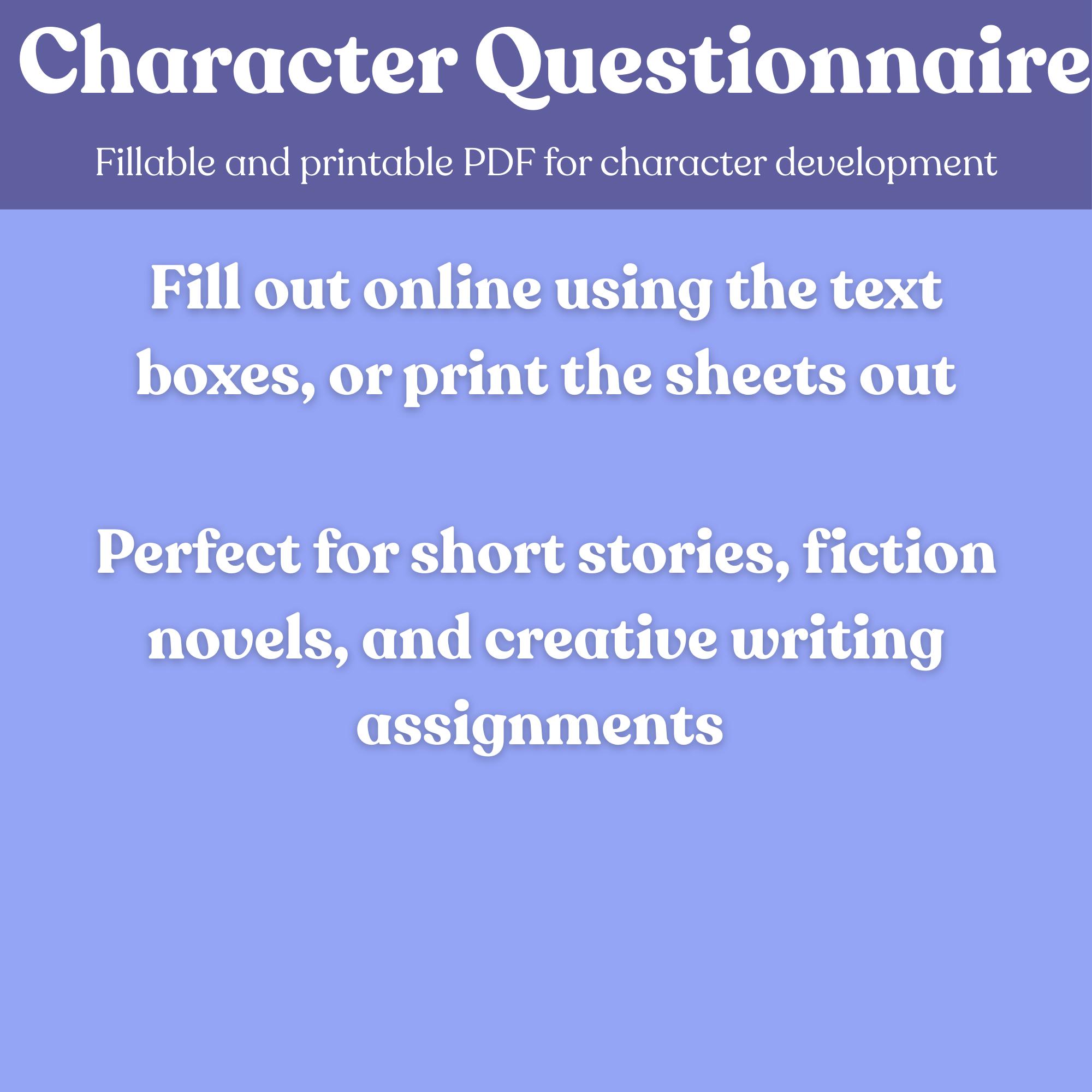 Character Questionnaire: Fillable PDF for Novel Writing (digital ...