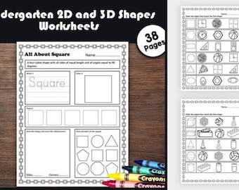 2D and 3D Shapes Worksheets | Kindergarten Printable PDF | Shape Recognition Activities | Instant Download