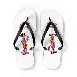 pink panther, Summer Vibes Flip Flops, Beach Sandals, Poolside Accessories, Fun Gift for Him/Her, Vacation Footwear