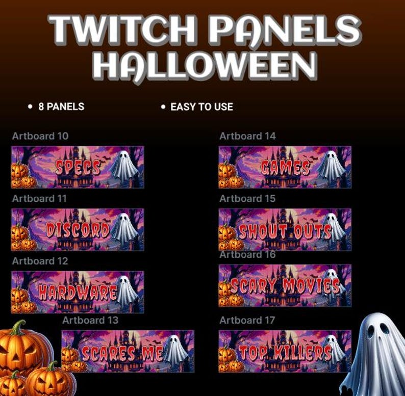 16 Panels Twitch Youtube Facebook Kick Discord Streamer Pack Halloween