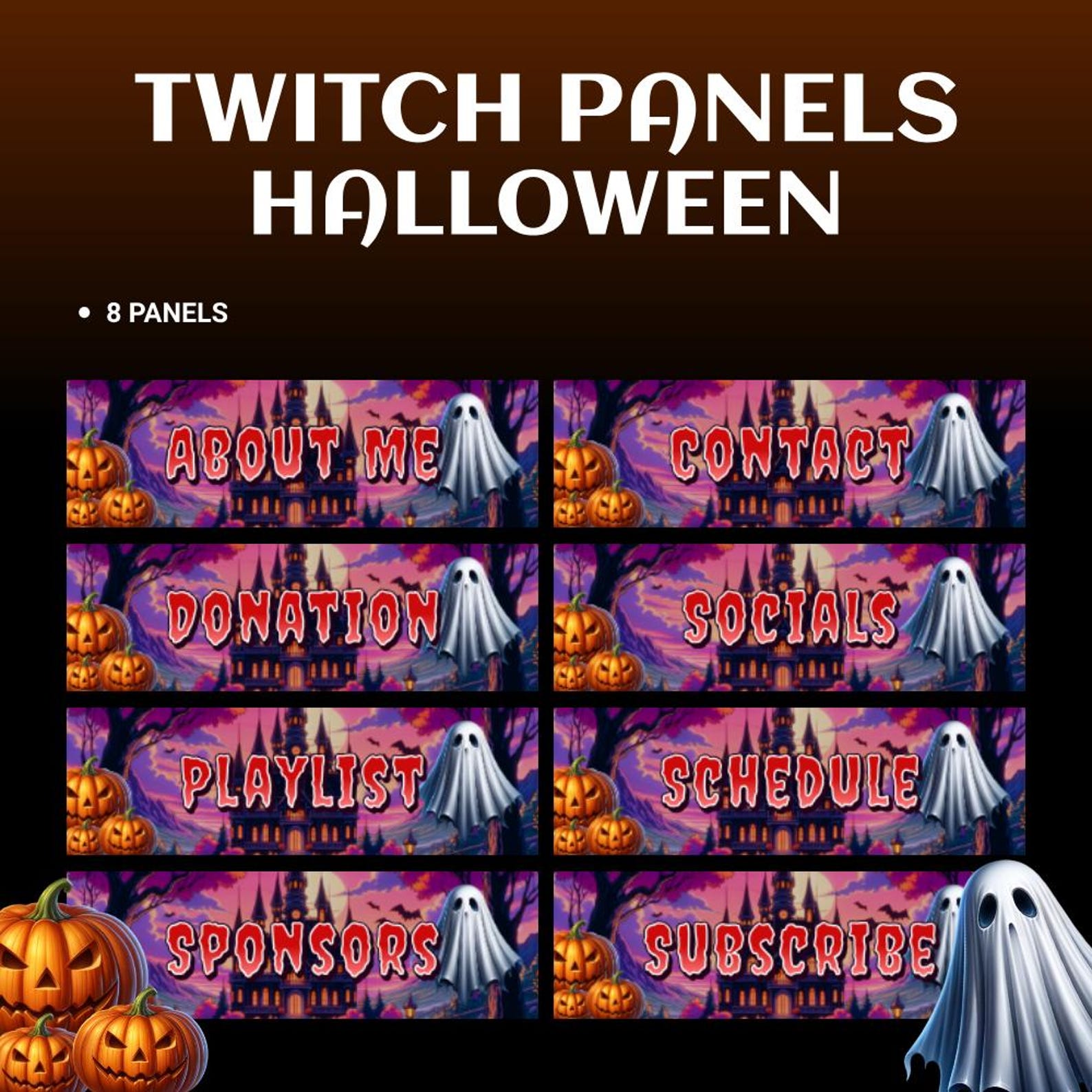 16 Panels Twitch Youtube Facebook Kick Discord Streamer Pack Halloween