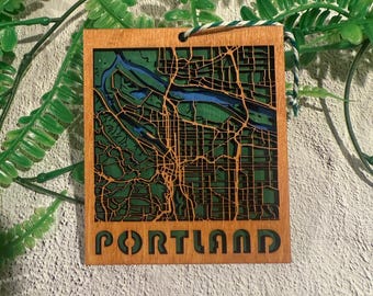 Map of Portland (Oregon) Ornament / Wall hanging - Handcrafted