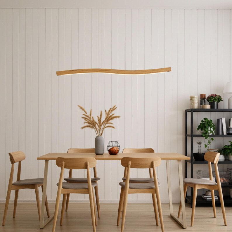 Solid wood pendant light, slightly recessed, LED pendant light - Lyra, dimmable with memory function, solid wood, handcrafted, Smart Home image 2