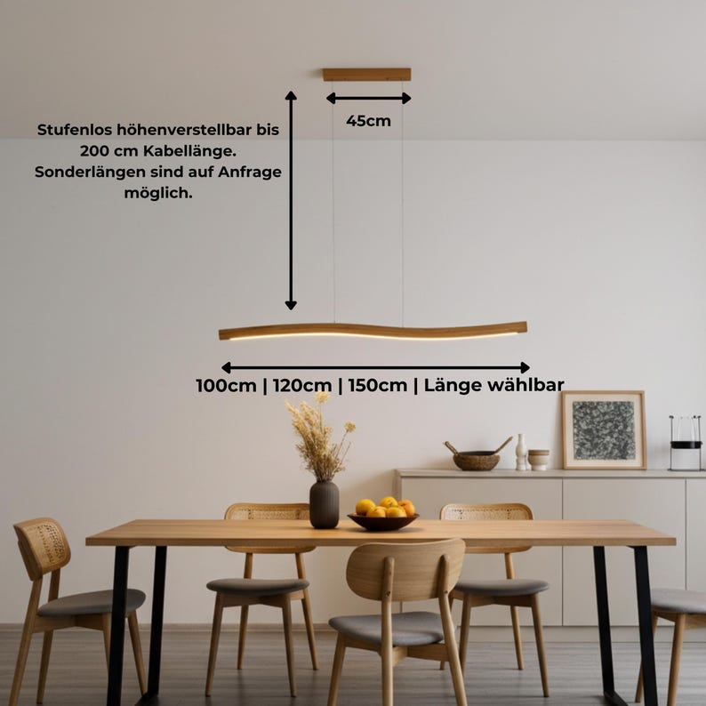 Solid wood pendant light, slightly recessed, LED pendant light - Lyra, dimmable with memory function, solid wood, handcrafted, Smart Home image 11