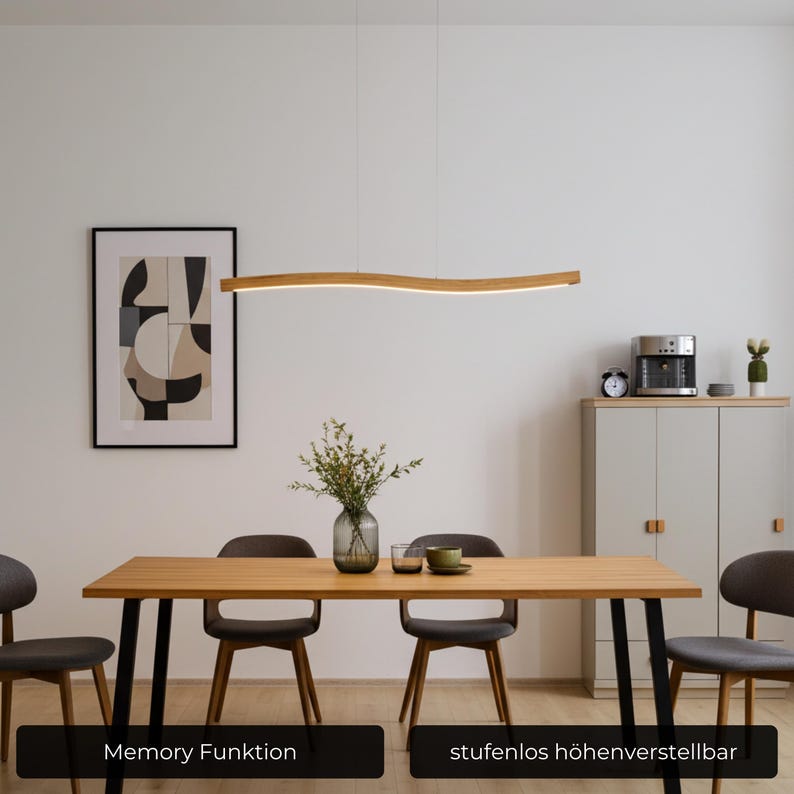 Solid wood pendant light, slightly recessed, LED pendant light - Lyra, dimmable with memory function, solid wood, handcrafted, Smart Home image 7