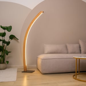 Curved floor lamp - Solara, modern floor lamp, unusual floor lamp, solid oak, LED floor lamp, solid oak, dimmable