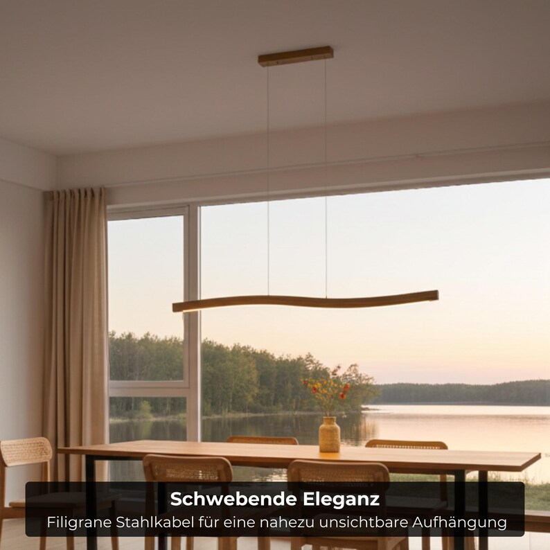 Solid wood pendant light, slightly recessed, LED pendant light - Lyra, dimmable with memory function, solid wood, handcrafted, Smart Home image 8