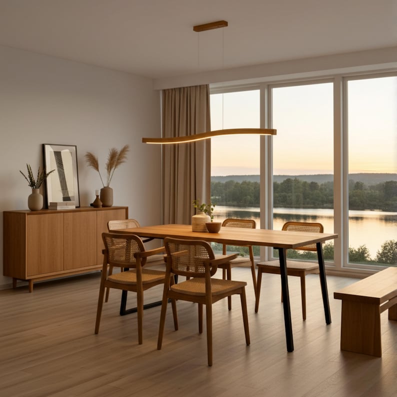 Solid wood pendant light, slightly recessed, LED pendant light - Lyra, dimmable with memory function, solid wood, handcrafted, Smart Home image 6