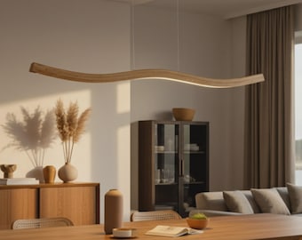 Designer pendant light made of solid wood, double-curved, LED pendant light - Fiona, dimmable, smart home compatible