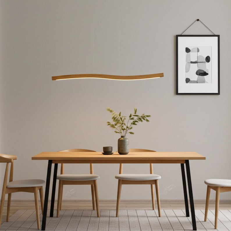 Solid wood pendant light, slightly recessed, LED pendant light - Lyra, dimmable with memory function, solid wood, handcrafted, Smart Home image 1