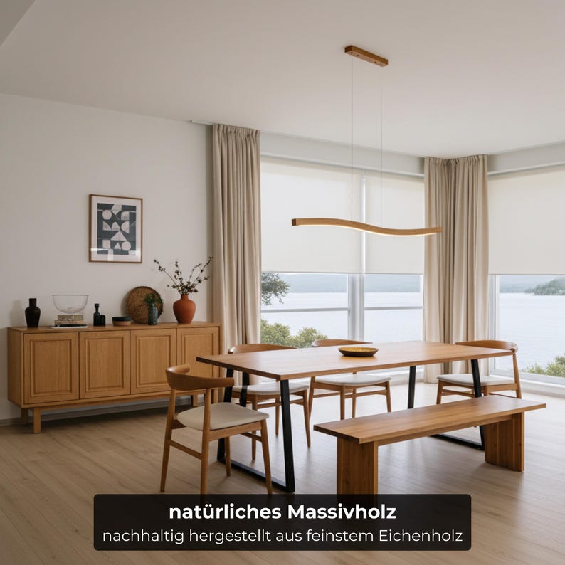 Solid wood pendant light, slightly recessed, LED pendant light - Lyra, dimmable with memory function, solid wood, handcrafted, Smart Home image 9