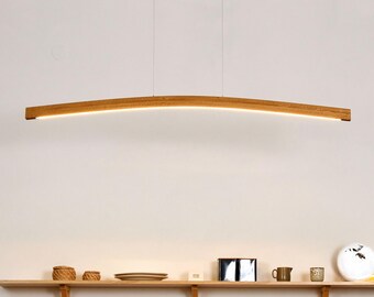 Solid wood pendant light, slightly curved, LED pendant light - Novara, dimmable with memory function, solid wood, handcrafted, smart home