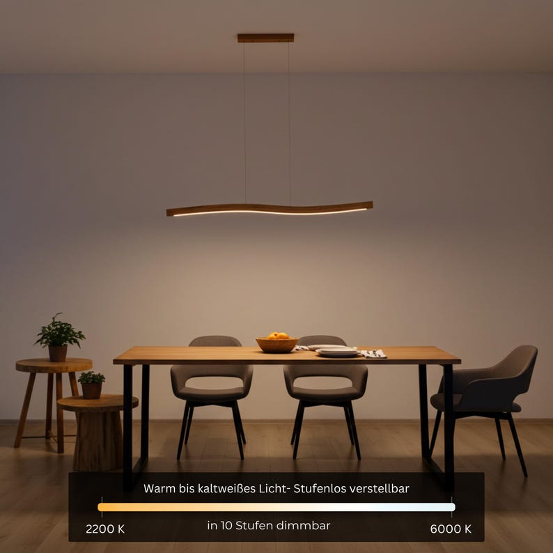 Solid wood pendant light, slightly recessed, LED pendant light - Lyra, dimmable with memory function, solid wood, handcrafted, Smart Home image 3