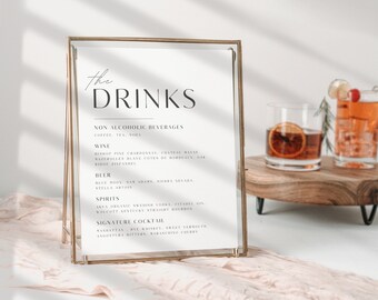Bar Menu Template, Wedding Bar Sign, Boho Drinks Menu Sign, Modern Cocktail Menu, Editable, Instant Download, Printable  #PRLLCE