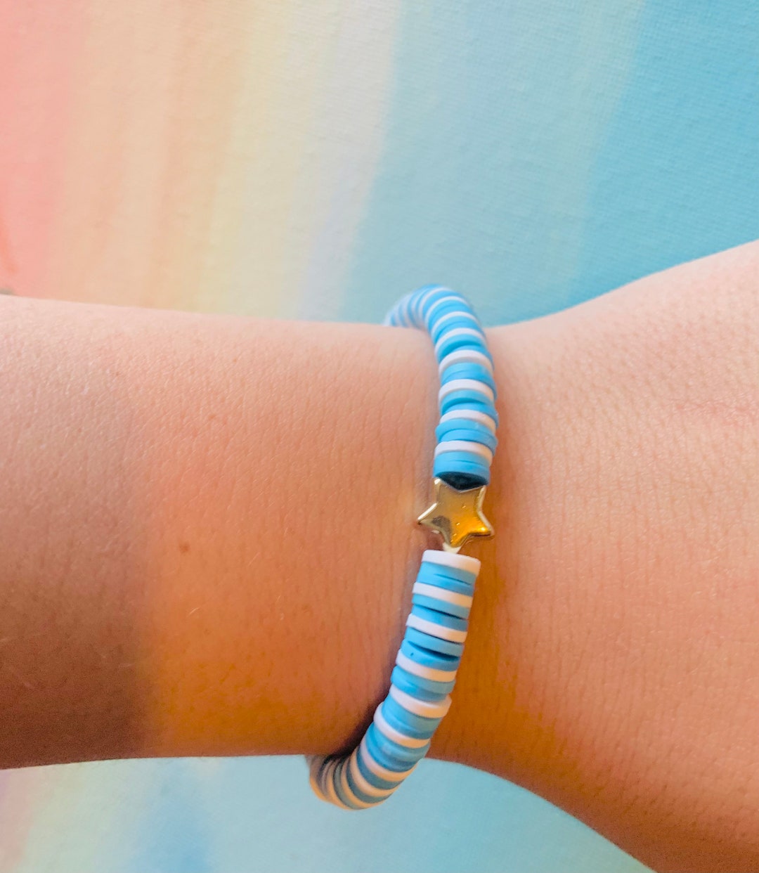 Bracelet, Anklet Clay Beads or Seed Bead Handmade on Stretch Crystal