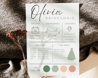 Bridesmaid Proposal Card Template: Editable Info Card (Digital Download)