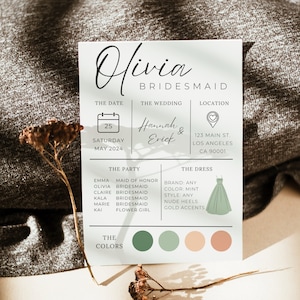 Bridesmaid Proposal Template | Bridesmaid Info Card | Bridesmaid Proposal Card Template | Will You Be My Bridesmaid | Wedding Template