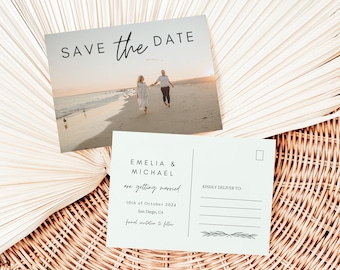 Save the Date Template With Photo | Printable Save the Date | Editable Template | Minimalist | Wedding Save the Date Download | Postcard