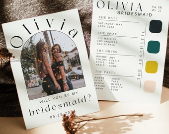 Modern Bridesmaid Information Card  | Bridal Party Info Template | Bridesmaid Proposal Card Template | Will You Be My Bridesmaid | Canva