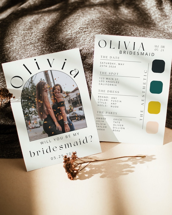 Bridesmaid Proposal Card Template: Modern Bridal Party Info (Canva, Digital Download)