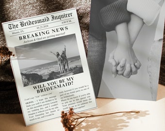Newspaper Bridesmaid Proposal Card Template: Editable Photo Card (Digital Download)