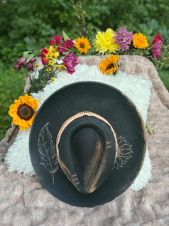 Buy Feather and Wild Flowers Cowboy Fedora Hat, Customized  display picture 1