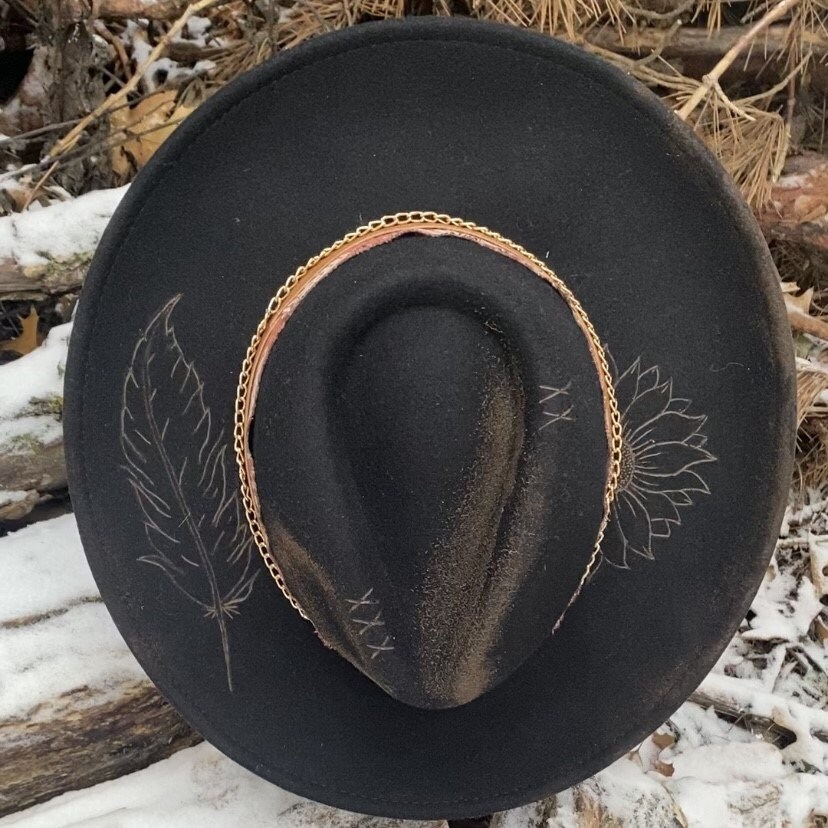 Feather and Wild Flowers Cowboy Fedora Hat, Customized  display picture 1